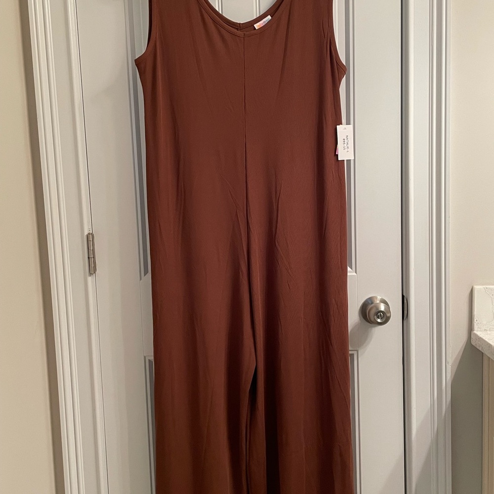 LuLaRoe “Natalie” Brown Relaxed Jumpsuit